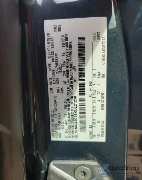 2019 Lincoln Mkc Select из США, поврежденный, VIN 5LMCJ2C98KUL21238